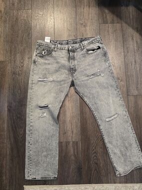 Men's Light Gray Distressed Jeans - Casual Ripped Style Levi's 501's